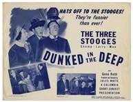 Lobby Cards for The Three Stooges Films Mummy's Dummies, Dunked in the Deep & Malice in the Palace With Famous Scene of Curly as Chef -- Light Creasing & Wear, Malice Trimmed to 12.5 x 9.75